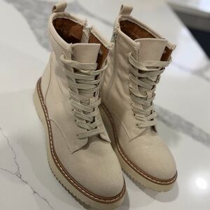 Madden Girl Kurrt Beige Textile Combat Boots Zipper Lace Up Women's US9